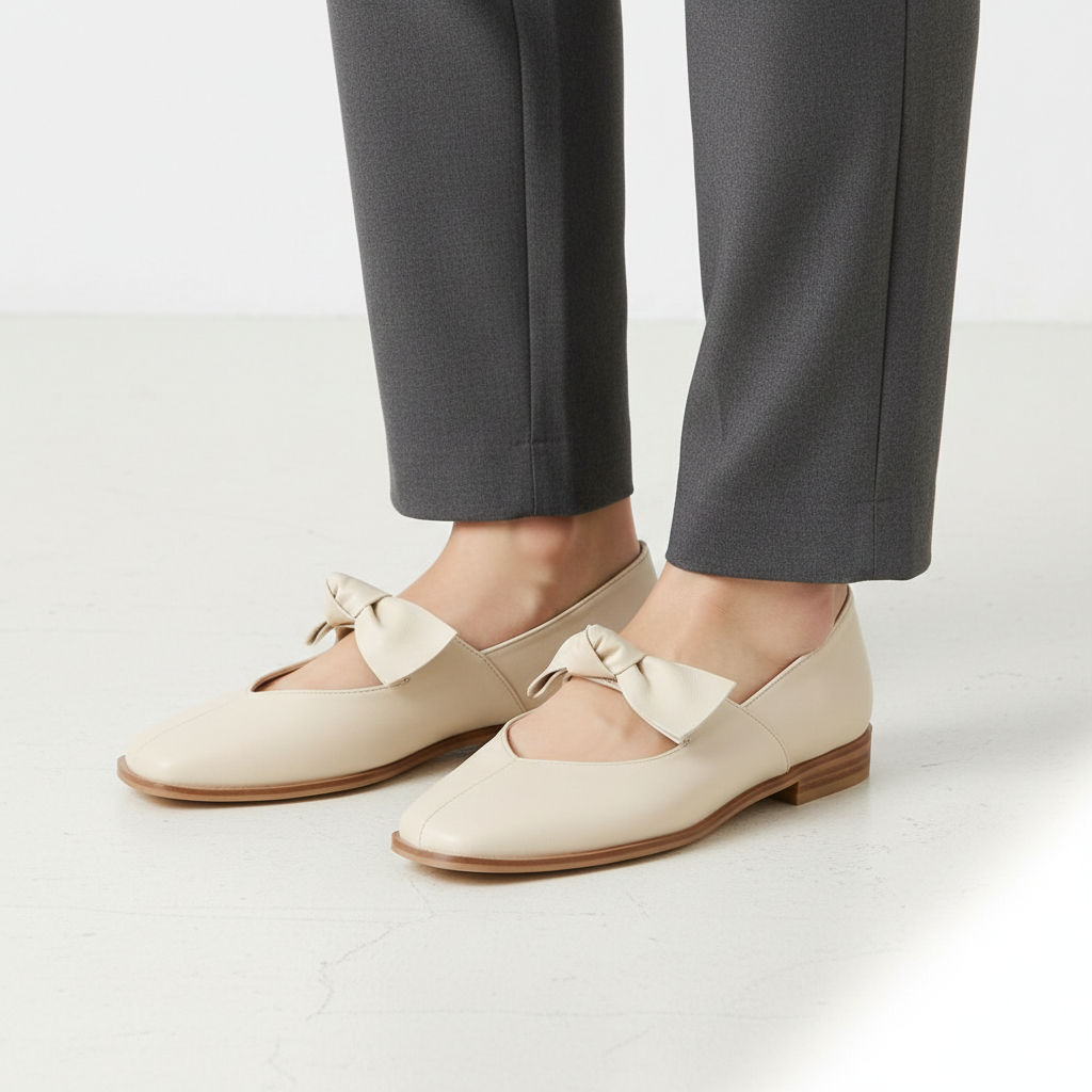 One-size ivory 235 Lambskin Ribbon Flat Shoes