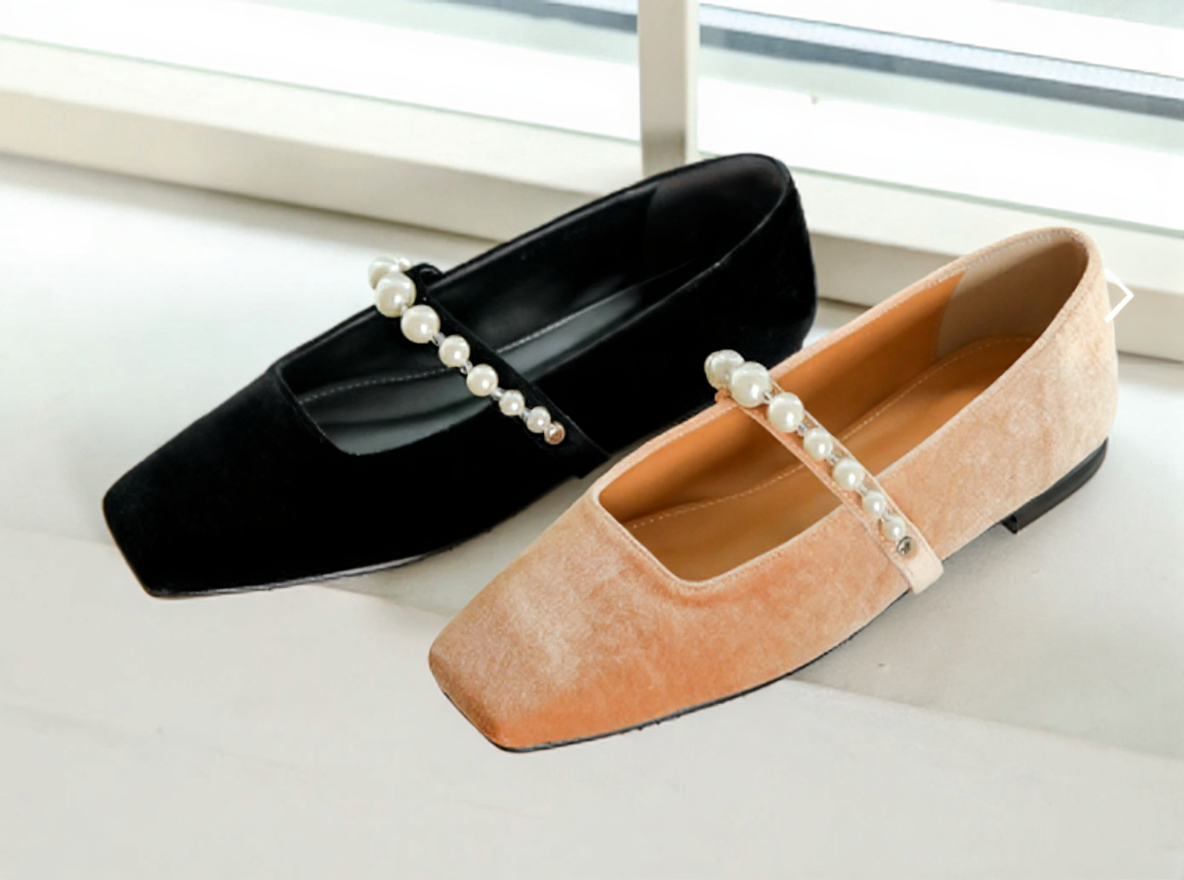 237 Handmade Velvet Pearl Flats 1cm