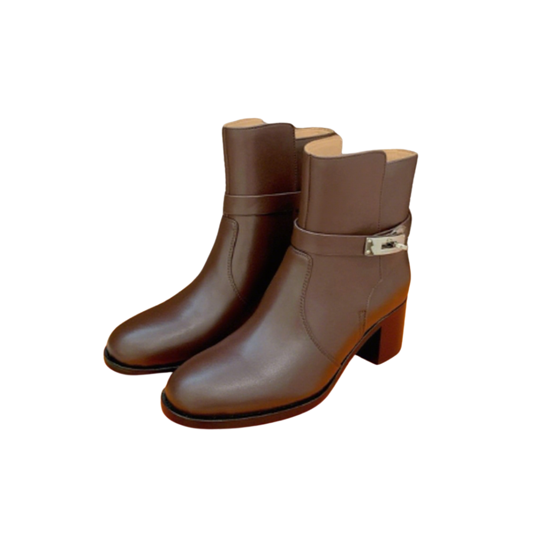 Korean Buckle Strap Block Heel Ankle Boots