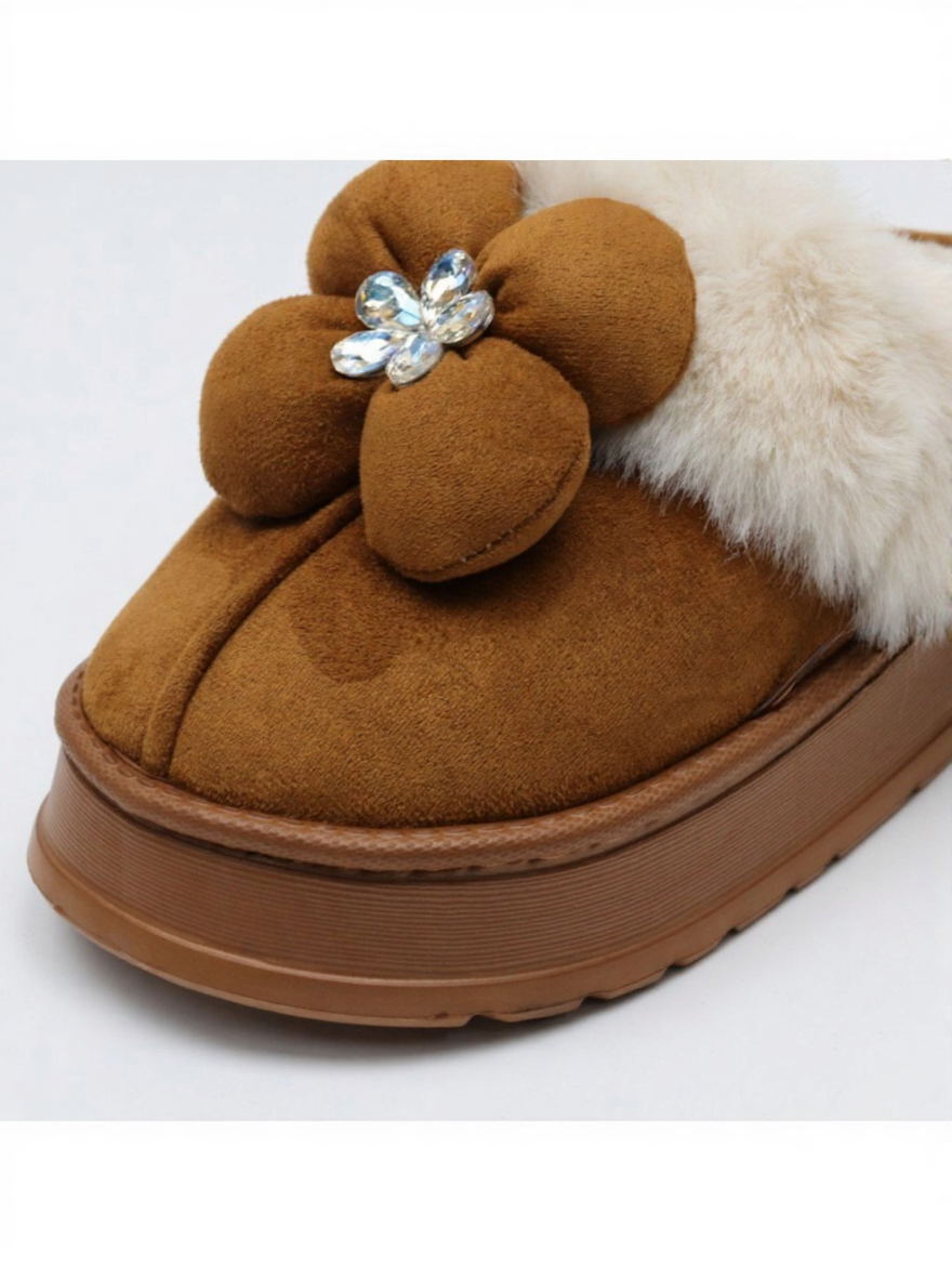 4CM Height Increase Lightweight Suede Fluffy Flower Decorated Ugg Slippers CNKJ70