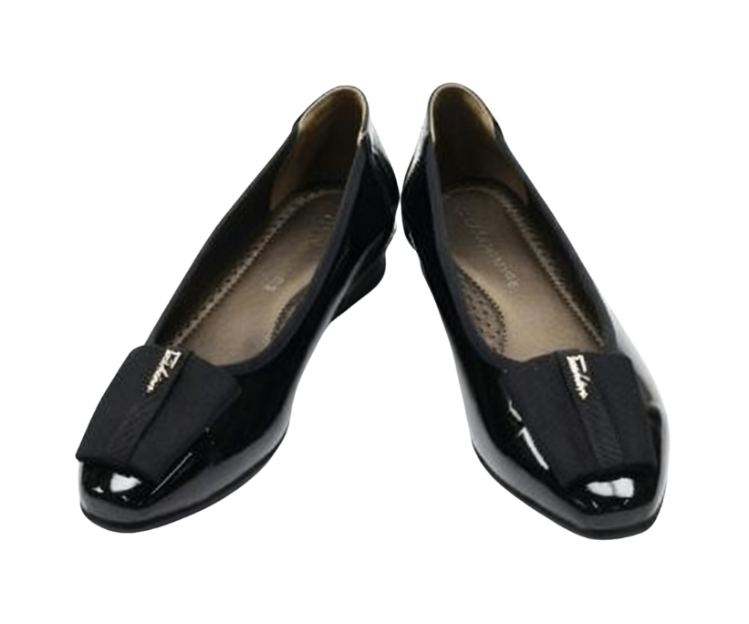 Korean patent leather bow square-toe flat shoes