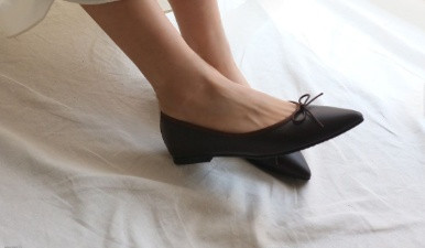Korean handmade cowhide pointed ribbon flat shoes 1cm