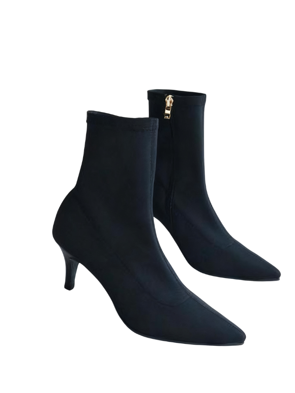 Korean elastic modified pointed toe stiletto ankle boots