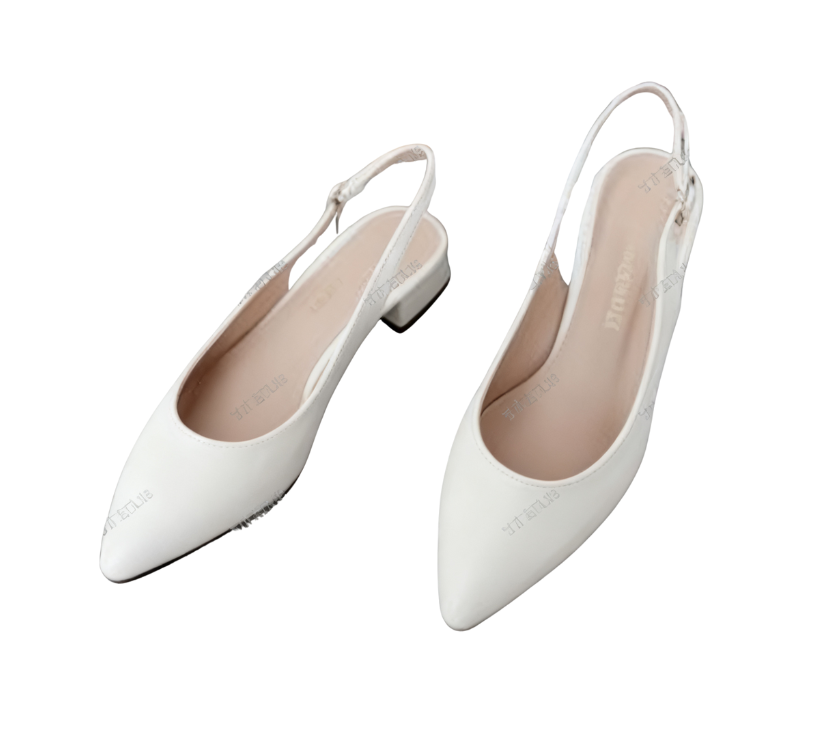 Korean minimalist pointed-toe slingback block heel shoes