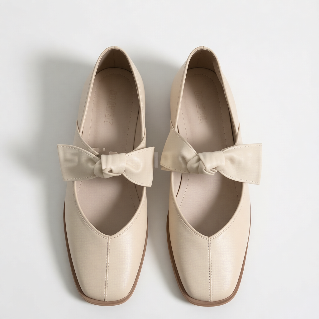 One-size ivory 235 Lambskin Ribbon Flats
