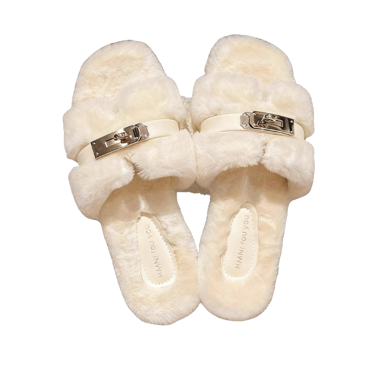 Korean-style decorated soft plush slippers