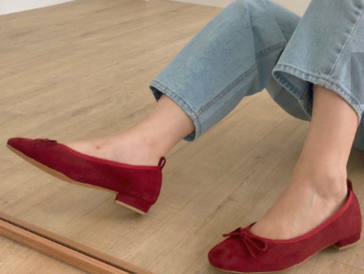 FW Domestically Produced Suede Ribbon 2056 Flat Shoes Fur Lining 2 cm