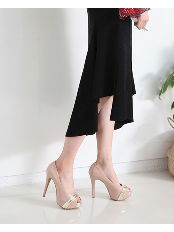 SEN-1702 Two-tone Line Basic Gabosi Toe-open Kitten Heel