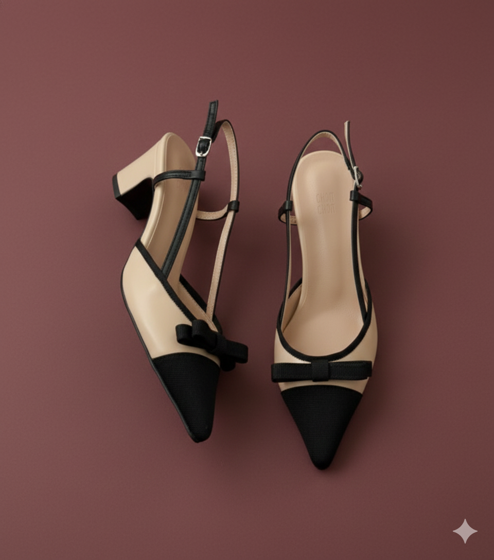 Ribbon accent cushioned insole slingback