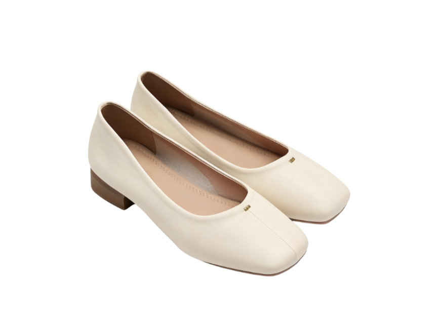 Korean square-toe low-heeled pumps