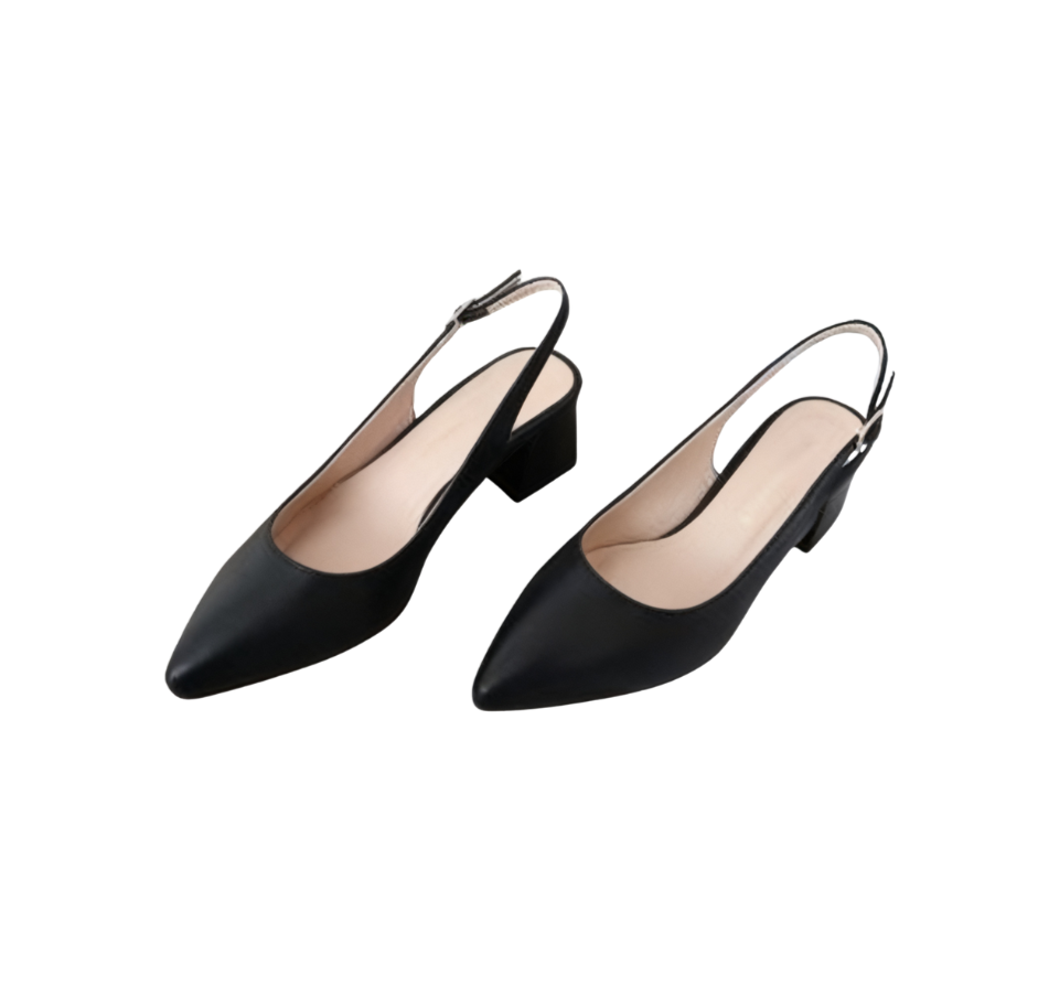 Korean pointed-toe backless block heel shoes