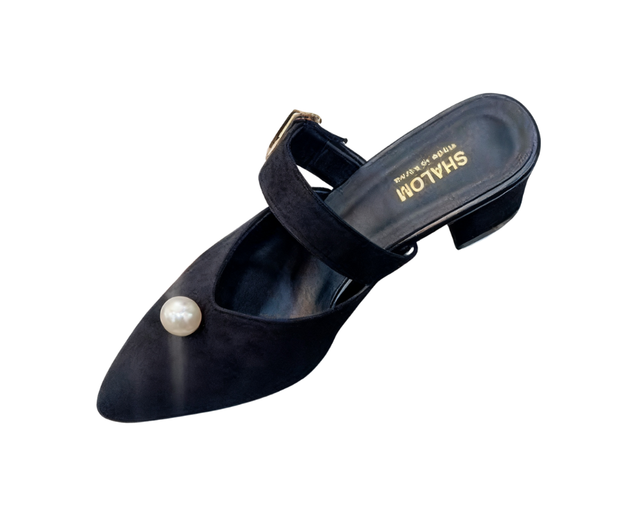 Korean High-Grade Suede Pearl Decorated Pointed-Toe Mules