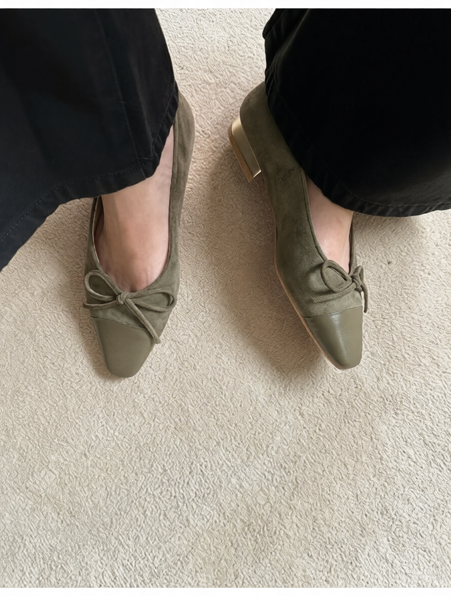 Khaki 235 Ribbon Lambskin Flats